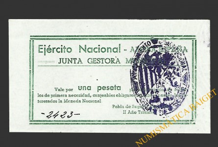 POBLA DE SEGUR, LA  (Lleida). 1 peseta. 7 de abril de 1938
