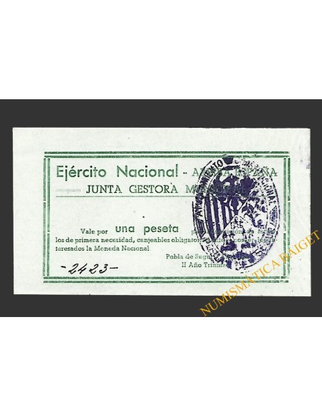 POBLA DE SEGUR, LA  (Lleida). 1 peseta. 7 de abril de 1938