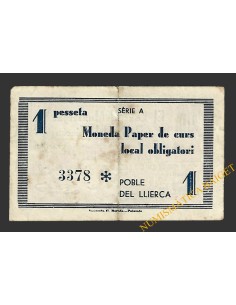 POBLE DE LLIERCA  (Girona). 1 pesseta. 1 de junyl del 1937 2