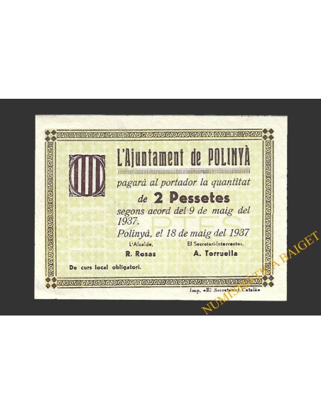 POLINYA  (Barcelona).2 pessetes. 18 de maig del 1937