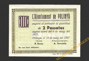 POLINYA  (Barcelona).2 pessetes. 18 de maig del 1937