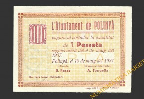 POLINYA  (Barcelona).1 pesseta. 18 de maig del 1937