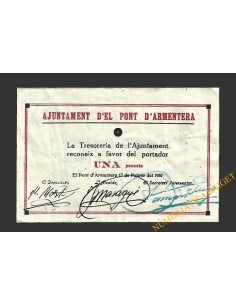 PONT D'ARMENTERA, EL  (Tarragona).1 pesseta. 17 de Febrero del 1937