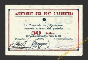 PONT D'ARMENTERA, EL  (Tarragona).50 centims. 17 de Febrero del 1937