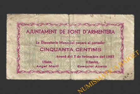 PONT D'ARMENTERA, EL  (Tarragona).50 centims. 17 de setembre del 1937