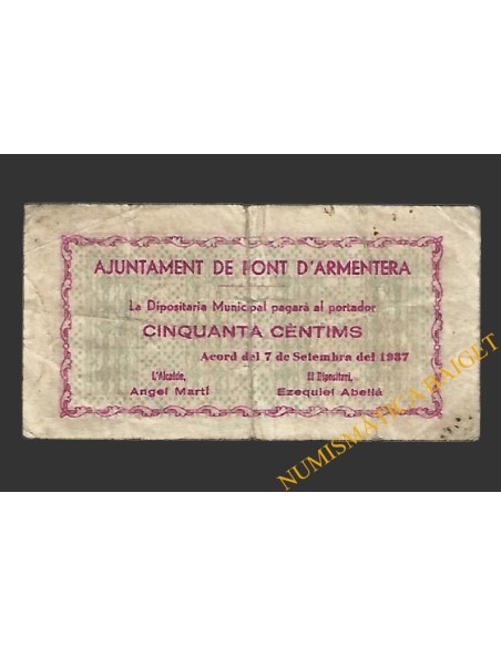 PONT D'ARMENTERA, EL  (Tarragona).50 centims. 17 de setembre del 1937