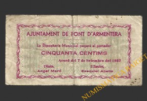 PONT D'ARMENTERA, EL  (Tarragona).50 centims. 17 de setembre del 1937