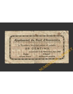 PONT D'ARMENTERA, EL  (Tarragona).25 centims. 17 de setembre del 1937