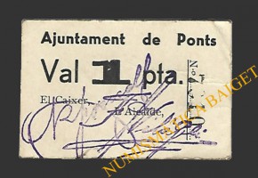 PONTS (Lleida). 1 pesseta. 1937