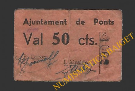 PONTS (Lleida). 50 centims. 1937 (color naranja)
