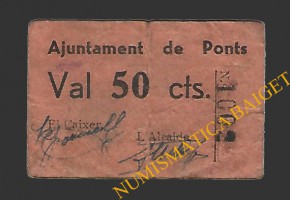 PONTS (Lleida). 50 centims. 1937 (color naranja)