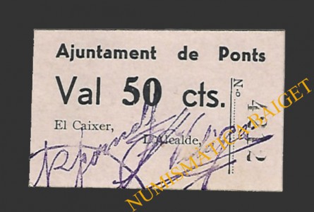 PONTS (Lleida). 50 centims. 1937 (color violeta)