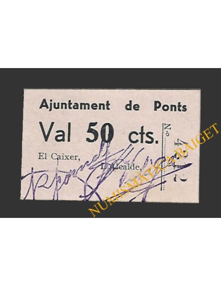 PONTS (Lleida). 50 centims. 1937 (color violeta)