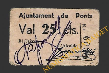 PONTS (Lleida). 50 centims. 1937 (color salmón)