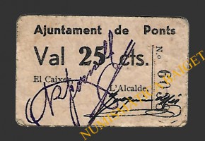 PONTS (Lleida). 50 centims. 1937 (color salmón)