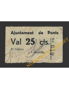 PONTS (Lleida). 25 centims. 1937 (color gris claro)