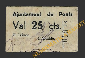 PONTS (Lleida). 25 centims. 1937 (color gris claro)