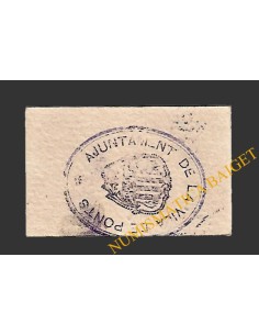 PONTS (Lleida). 25 centims. 1937 (color rosa palido) 2
