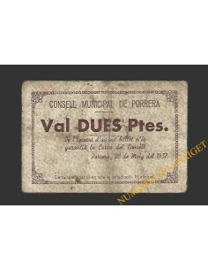 PORRERA (Tarragona).2 pessetes. 28 de maig del 1937 