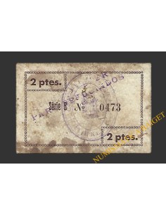 PORRERA (Tarragona).2 pessetes. 28 de maig del 1937  (sobrecarga) 2