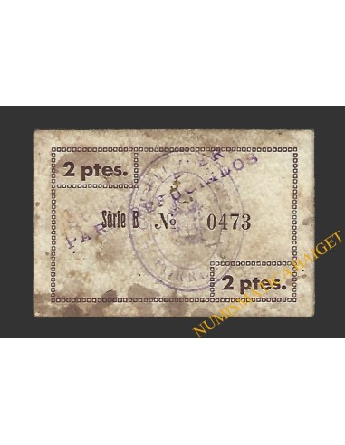 PORRERA (Tarragona).2 pessetes. 28 de maig del 1937  (sobrecarga)