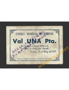 PORRERA (Tarragona).1 pesseta. 28 de maig del 1937  (sobrecarga)