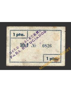 PORRERA (Tarragona).1 pesseta. 28 de maig del 1937  (sobrecarga) 2