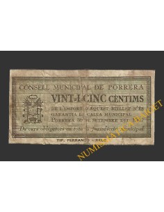 PORRERA (Tarragona). 25 centims. 30 de setembre del 1937 