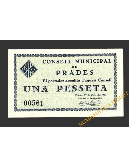 PRADES (Tarragona).1 pesseta. 1 de maig del 1937 