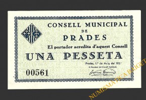 PRADES (Tarragona).1 pesseta. 1 de maig del 1937 