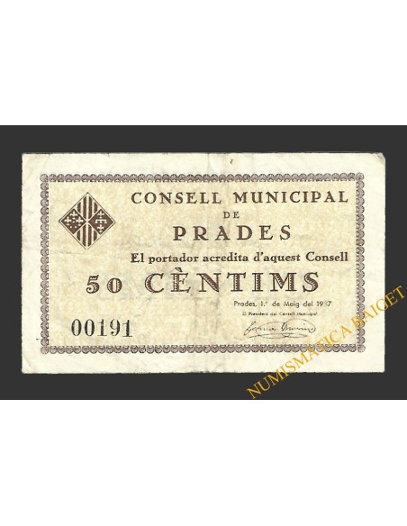 PRADES (Tarragona). 50 centims 1 de maig del 1937 