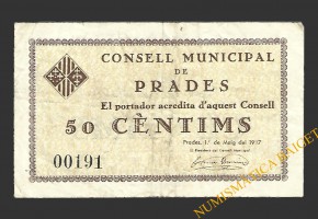 PRADES (Tarragona). 50 centims 1 de maig del 1937 