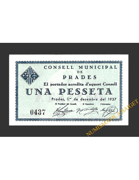PRADES (Tarragona). 1 pesseta 1 de desembre del 1937 