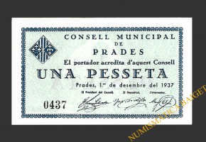 PRADES (Tarragona). 1 pesseta 1 de desembre del 1937 