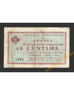 PRADES (Tarragona). 25 centims 1 de desembre del 1937 