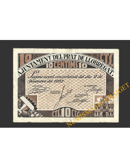 PRAT DEL LLOBREGAT, EL (Barcelona). 10 centims 2 de desembre del 1937 