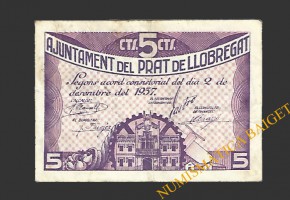 PRAT DEL LLOBREGAT, EL (Barcelona). 5 centims 2 de desembre del 1937 
