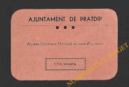 PRATDIP (Tarragona). 1 pesseta 1937 
