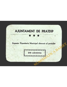 PRATDIP (Tarragona). 25 centims 1937 
