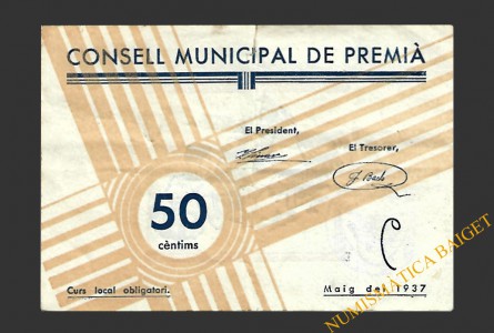 PREMIA (Barcelona). 50 centims maig del 1937 