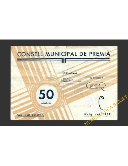 PREMIA (Barcelona). 50 centims maig del 1937 