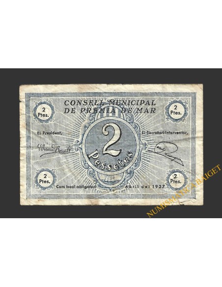 PREMIA DE MAR (Barcelona). 2 pessetes abril del 1937 