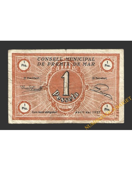 PREMIA DE MAR (Barcelona). 1 pesseta abril del 1937 
