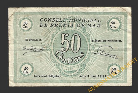 PREMIA DE MAR (Barcelona).50 centims abril del 1937 