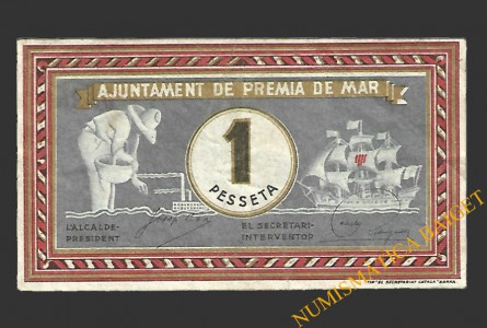 PREMIA DE MAR (Barcelona) 1 pesseta setembre del 1937 