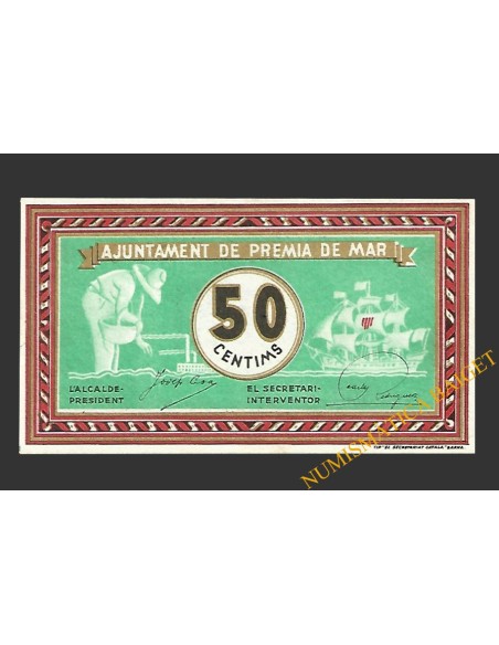 PREMIA DE MAR (Barcelona) 50 centims setembre del 1937 