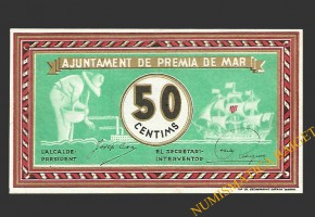 PREMIA DE MAR (Barcelona) 50 centims setembre del 1937 