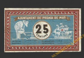 PREMIA DE MAR (Barcelona) 25 centims setembre del 1937 