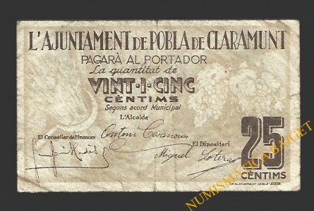 POBLA DE CLARAMUNT, LA  (Barcelona). 25 centims. 1937