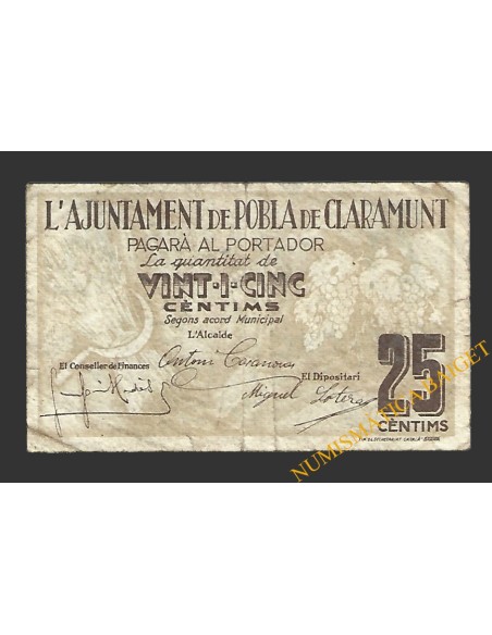 POBLA DE CLARAMUNT, LA  (Barcelona). 25 centims. 1937